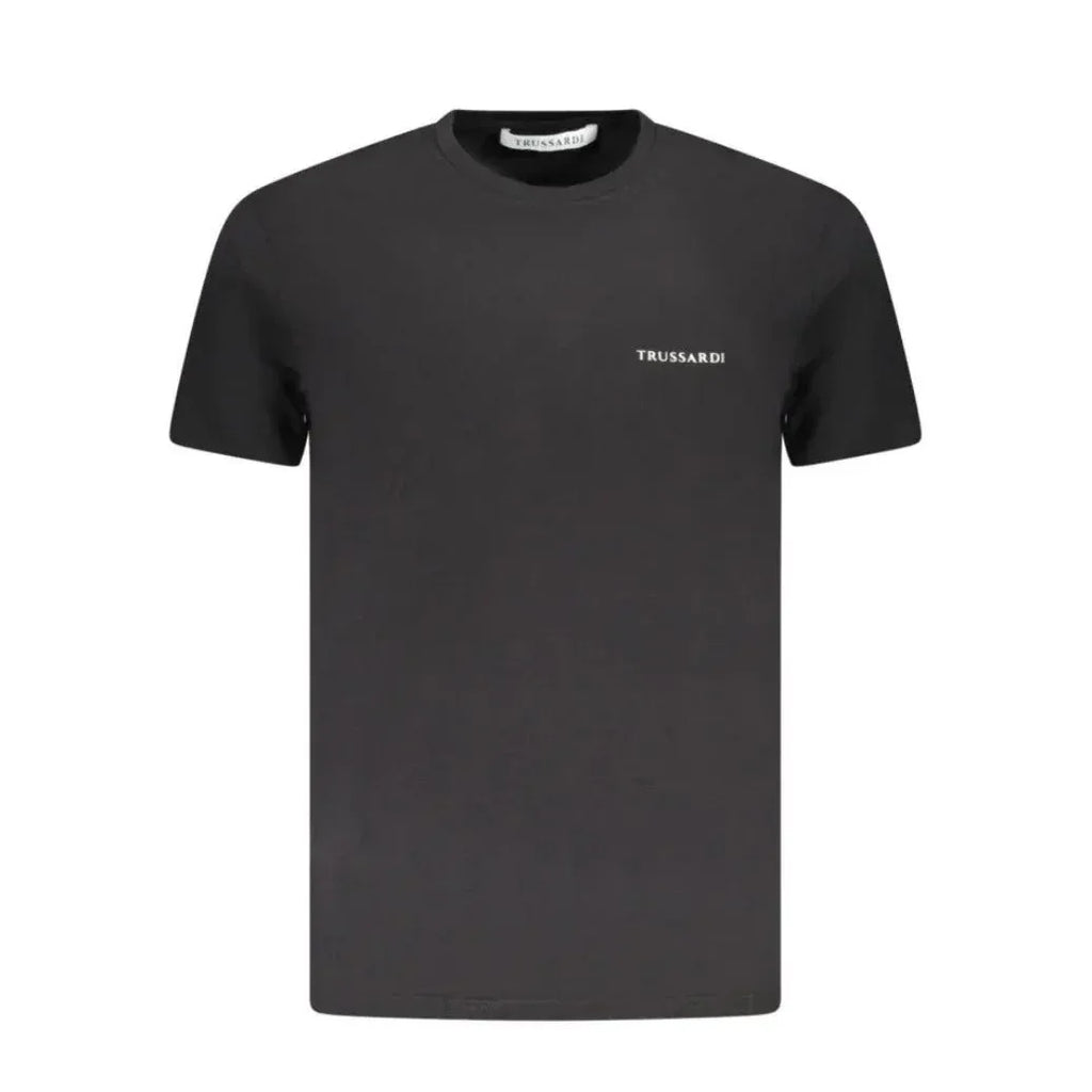 Maglietta girocollo Trussardi da uomo, colore grigio scuro/antracite, in cotone di alta qualità. Design minimale e pulito con logo testuale bianco sul petto, ideale per un look casual-chic.