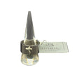 Anello a fascia Breil Stones in acciaio color argento lucido con croce stilizzata in rilievo. L'anello è mostrato su un espositore a cono in acrilico trasparente, con l'etichetta originale Breil Stones grigia sullo sfondo bianco neutro.