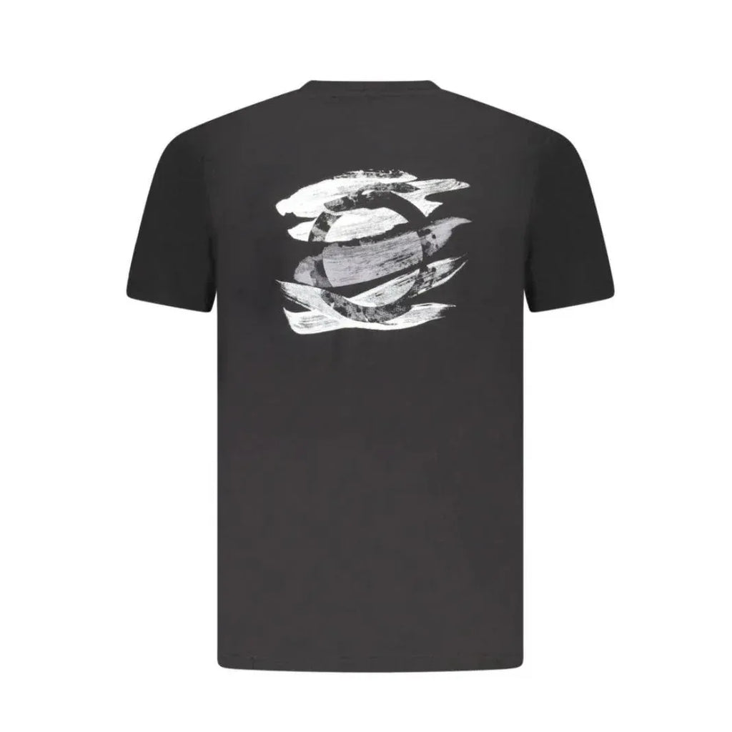 Retro della t-shirt Trussardi grigio scuro con stampa artistica astratta. Dettaglio del design grafico a contrasto sulla schiena e taglio regular fit. Un capo distintivo per un outfit urban-chic.