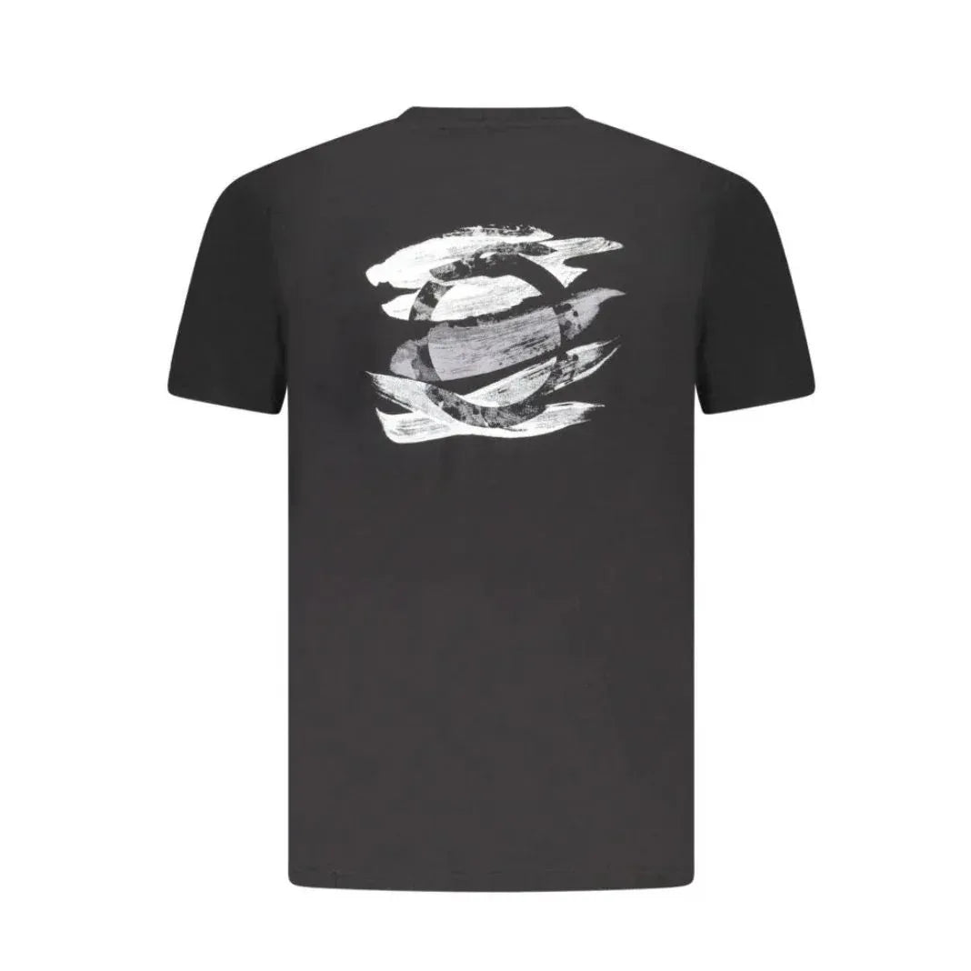 Retro della t-shirt Trussardi grigio scuro con stampa artistica astratta. Dettaglio del design grafico a contrasto sulla schiena e taglio regular fit. Un capo distintivo per un outfit urban-chic.