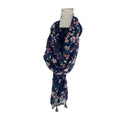 Foulard donna estivo blu scuro a fiori  con nappine - Sciarpa leggera elegante.