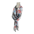 Foulard estivo leggero grigio a fiori grandi con nappine decorative - Accessori moda donna.