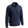 Maglione Timberland blu navy in cotone con mezza zip da uomo. Pullover con logo ricamato, ideale per un look casual ed elegante.