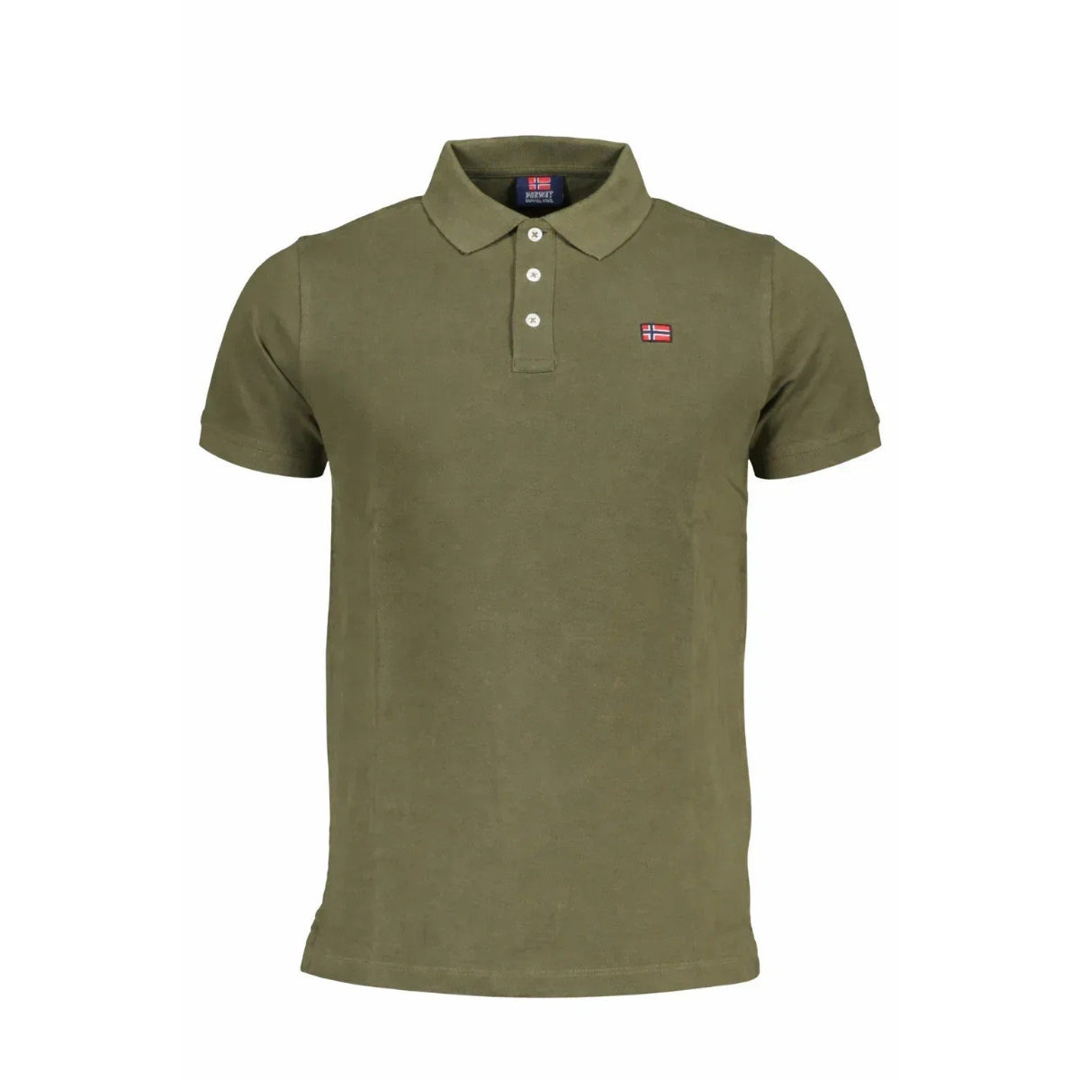 Polo da uomo verde in cotone piqué, brand Norway. Design sportivo con logo ricamato, bordo manica a costine e vestibilità regular. Ideale per un look casual o outdoor.